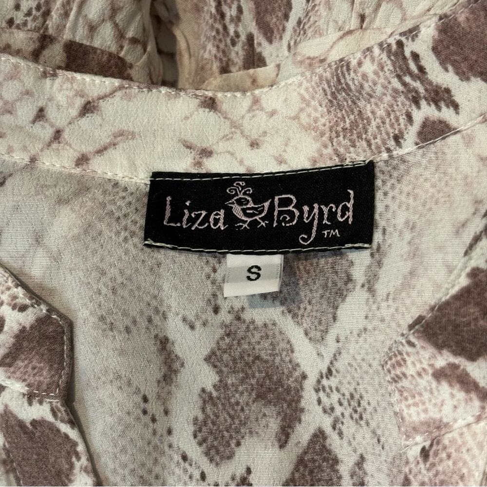 Liza Byrd White Tan Snake Print Short Flutter Sleeve Tiered Short Dress S - Picture 9 of 9